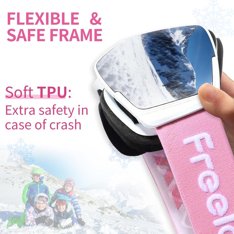Freela Kids Ski Snowboard Goggles for Toddler(3-14) Youth Anti Fog Anti UV Goggles Girls Boys Snow Skiing Equipment - Image 3
